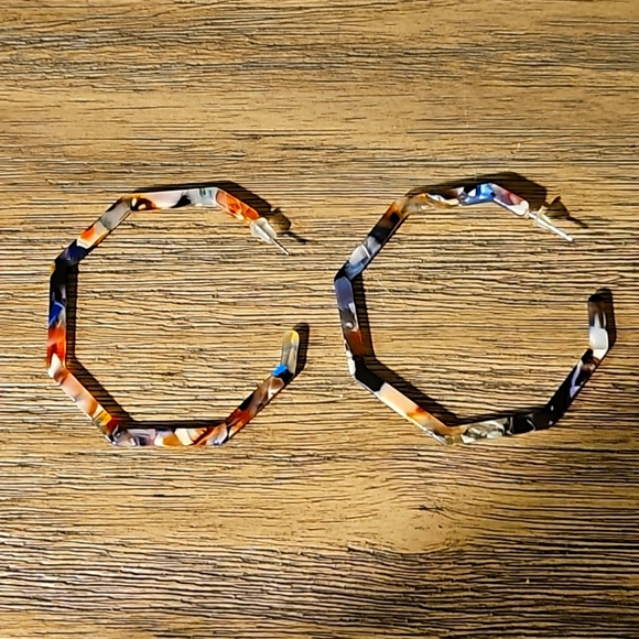 Multi Colored Bigger Acrylic Hoop Lightweight Earrings - Picture 1 of 3